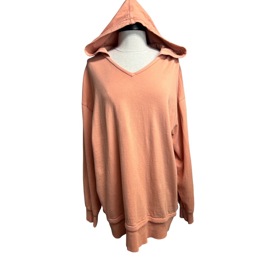 Athleta Hoodie Sweatshirt Womens Large Peach Good V-Neck Oversized Pullover